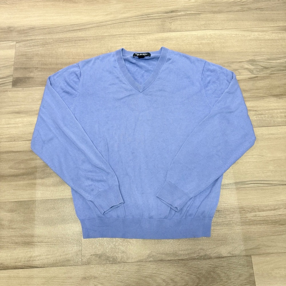 Brooks Brothers Country Club Mens Silk Cotton V-Neck Sweater Blue Large 1455
